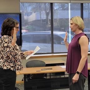 USD 333 Concordia Board Clerk Tracey Holmes Administered the Oath of Office to New Board Member Jenny Parker During the Board's Regular Meeting on Monday, April 10th