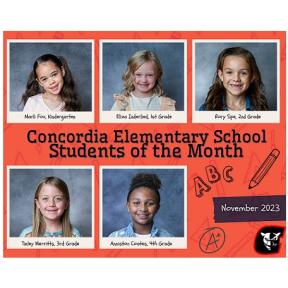 Concordia Elementary School Students of the Month for November