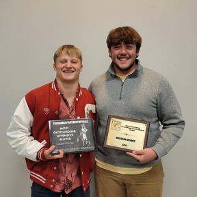 Senior Running Back Mason Eickmann received the Trevor Gennette Memorial Award, while Senior Right Guard Keegun Beims was Honored with the Keith Christensen Offensive Lineman Award at the 2023 Concordia High School Football Banquet on Sunday, November 12th