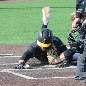Jakob Poturnak Beats the Tag at Home Plate in Game Two of a Doubleheader at Lee Doyen Field on Thursday, March 21st to Score a Run for Cloud County