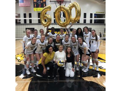 CCCC volleyball team celebrated coach Deb Monzon 600th career coaching victory on Wednesday, Oct 27 after her team beat Pratt.