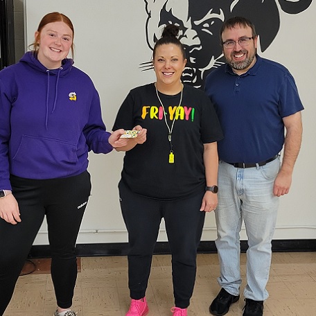 Madison Meyer with Subway of Concordia and KNCK News & Sports Director Toby Nosker Presented Mr. Rio Brown with a Gift Card from Subway for Being Named the April 2024 Teacher/Staff Member of the Month