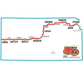 Biking Across Kansas is Excited to Announce the Biking Across Kansas Route for its 50th Year, June 8-15, 2024
